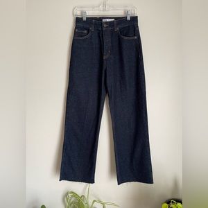 ZARA 90s Cropped High-Rise Wide Leg Raw Hem Dark Wash Jeans Retro Mod Grunge 4
